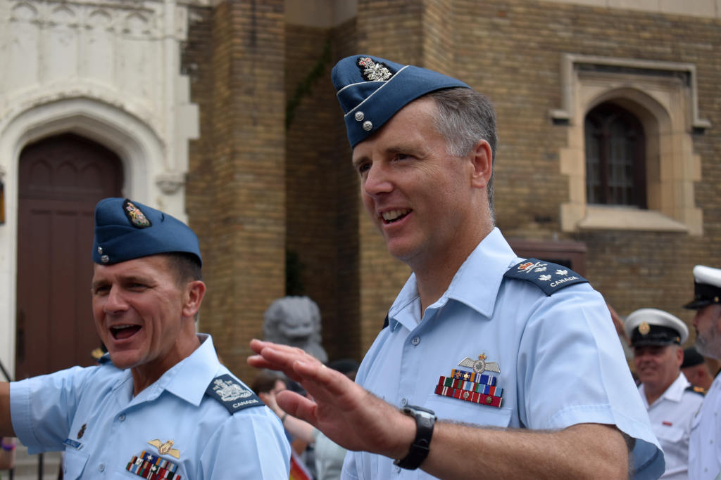 Lieutenant-General A.D. Meinzinger, Commander of the Royal Canadian Air Force, with Chief Warrant Officer of the RCAF J.R.D. Gaudreault