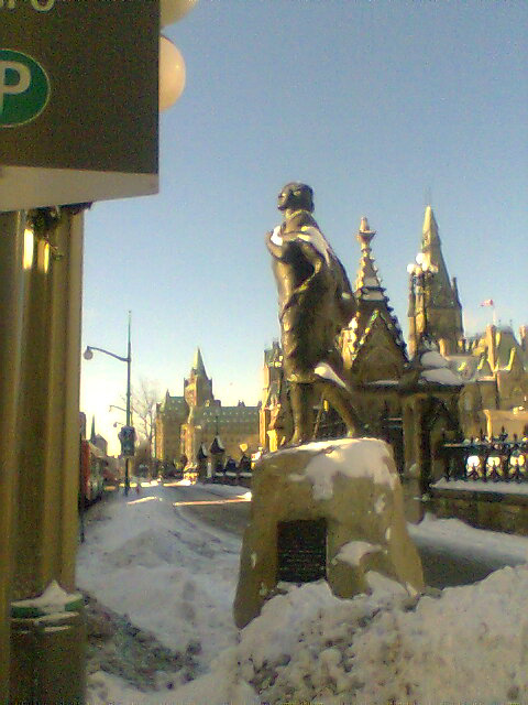 Statue of Sir Galahad in front of Parliament Hill, Ottawa.