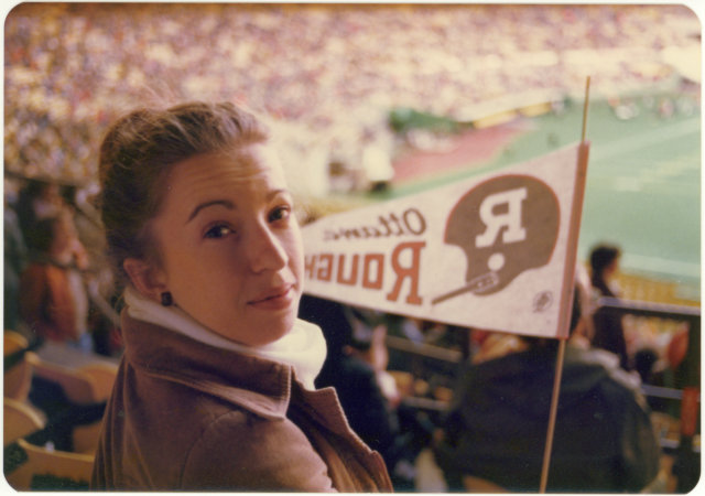 Ottawa Rough Riders at the Olympic Stadium, Montreal, Pentax MX, 1976.