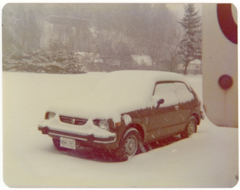 My then brand new Honda Civic, CFB Chilliwack, 1974. Vedder Mountain is in the background.