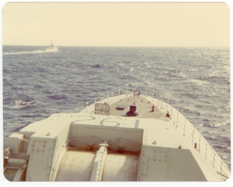 3" 70 cal. Twin gun turret, HMCS Mackenzie, Pacific Ocean, 1975.