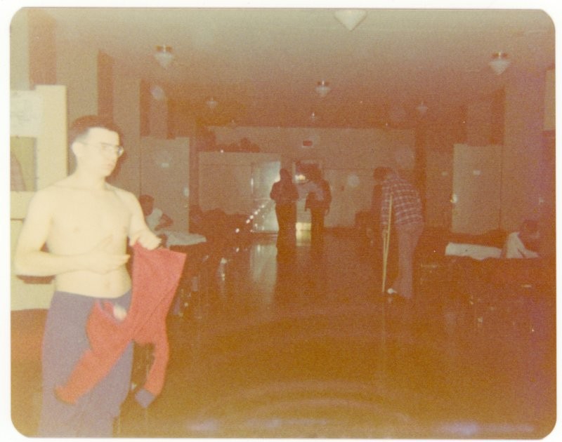 Walking wounded, 7 Platoon barracks, Course 7412, CFOCS Chilliwack, British Columbia, 1975.